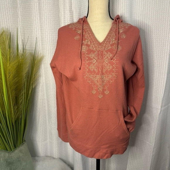 J Jill Size Small Tall Women’s Long Sleeve V Neck Embroidered Hoodie - Picture 2 of 13